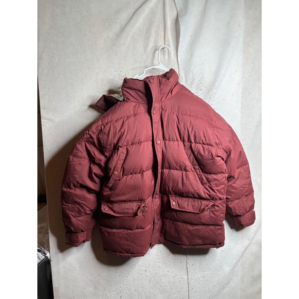Cabelas Premier Northern Goose Down Parka Jacket Burgundy Red Hooded Mens XL